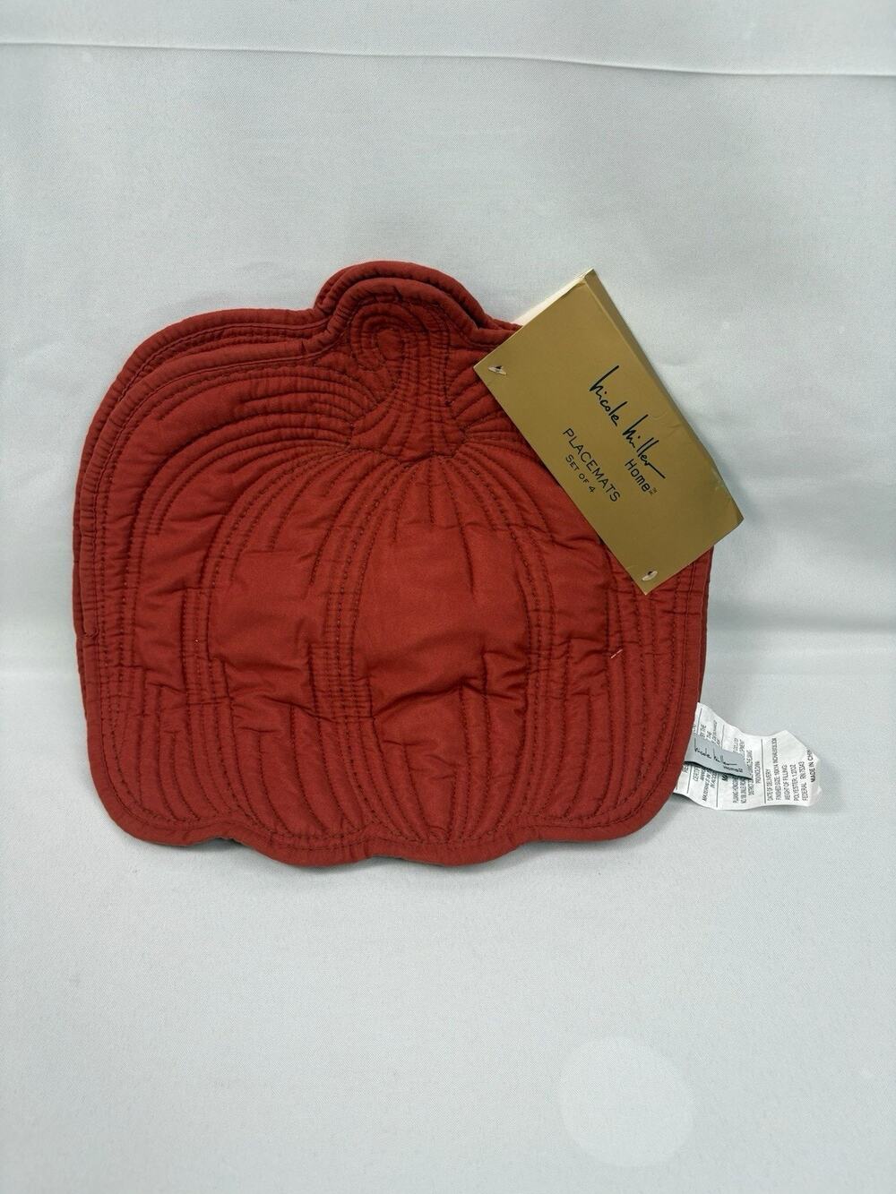 Set of 4 Nicole Miller Fall Autumn Thanksgiving Pumpkin Quilted Placemats